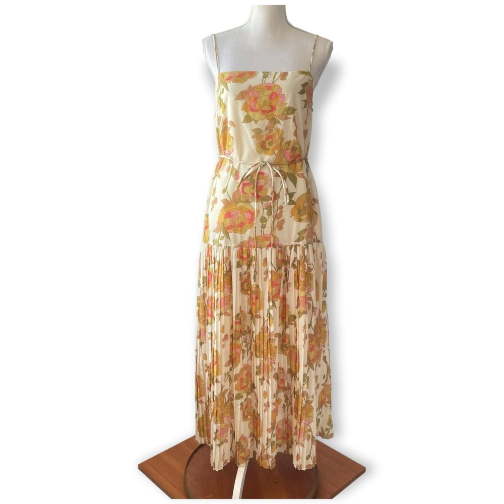 Rebecca Taylor Wild Peony Dress Tiered Midi Pleated Size Large NWT Floral Print